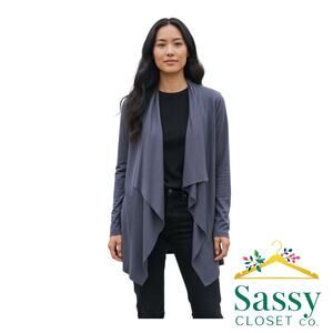 FABALLEY Navy Faux Suede Open Front Longline Cardigan Women’s Medium NWT